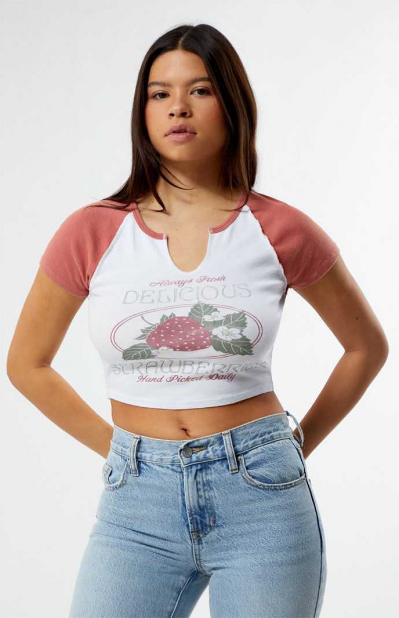 Hauts PacSun Delicious Strawberries Raglan Femme Multicolore | 754316ZEM