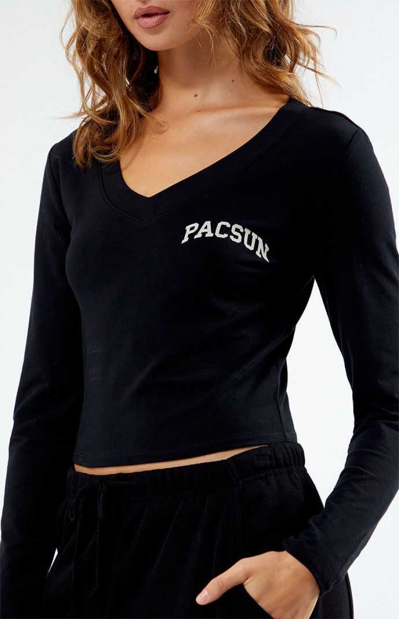 Hauts PacSun Long Sleeve V-Neck Femme Noir | 618932BSF