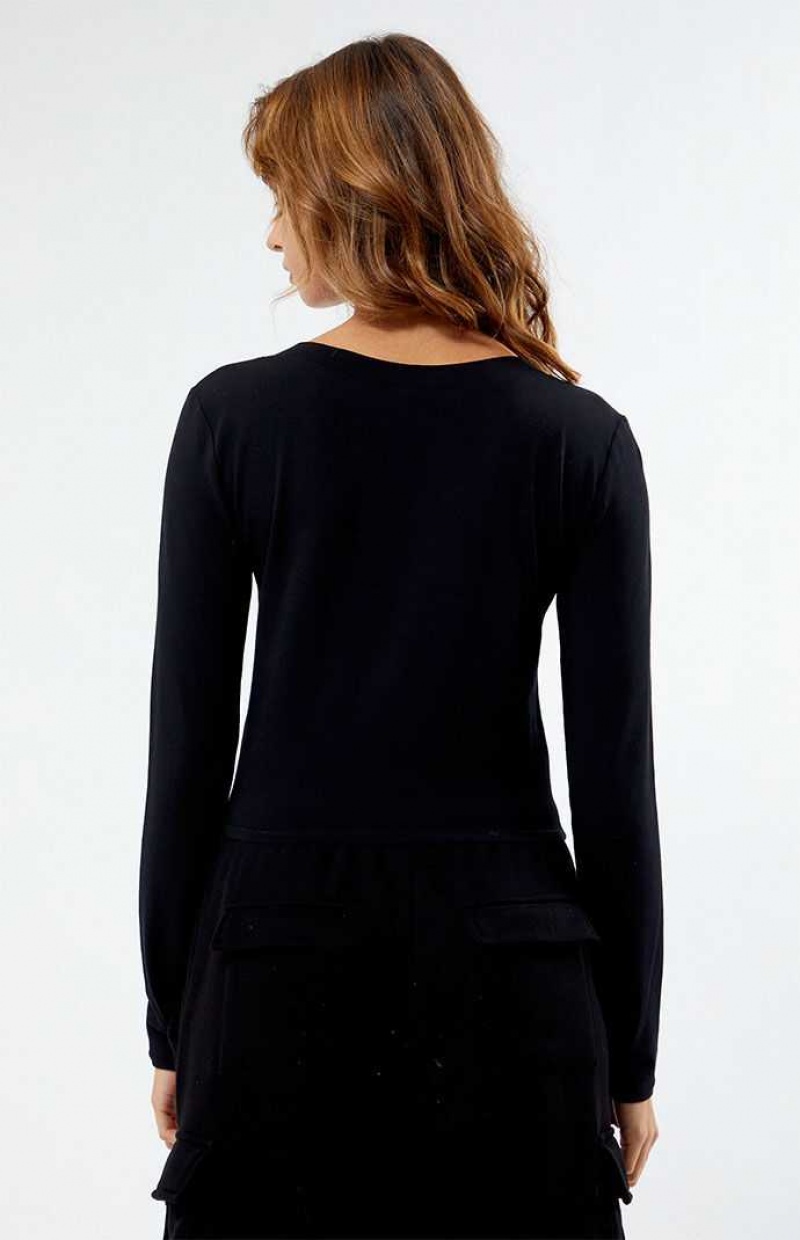 Hauts PacSun Long Sleeve V-Neck Femme Noir | 618932BSF