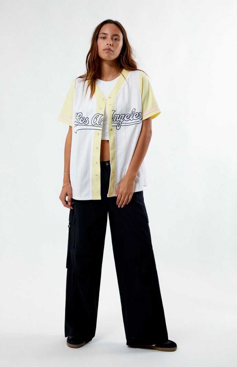 Hauts PacSun New York Baseball Jersey Femme Jaune | 872106WUQ