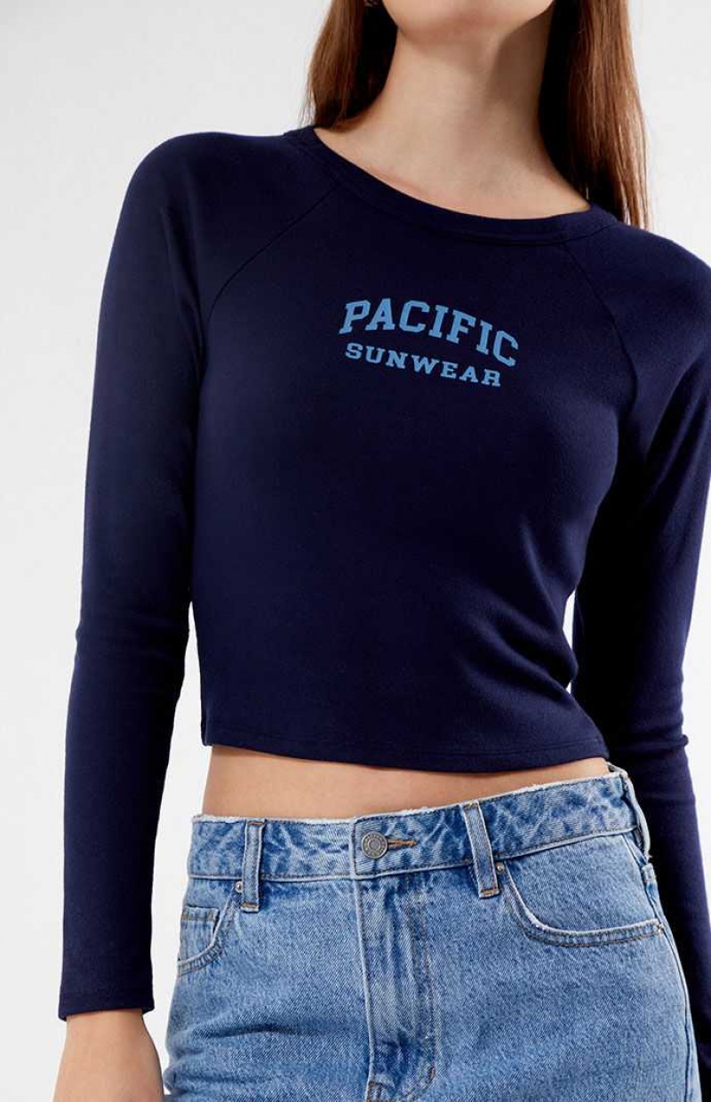 Hauts PacSun Pacific Sunwear Arch Long Sleeve Femme Bleu Marine | 659174CPH