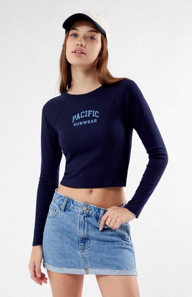 Hauts PacSun Pacific Sunwear Arch Long Sleeve Femme Bleu Marine | 659174CPH