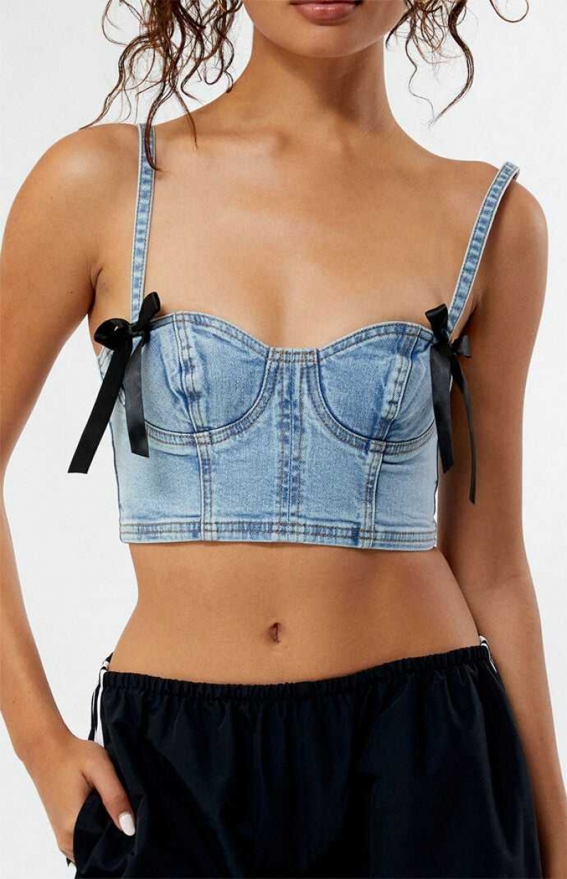 Hauts PacSun Serafina Denim Corset Femme Indigo | 304157WUB