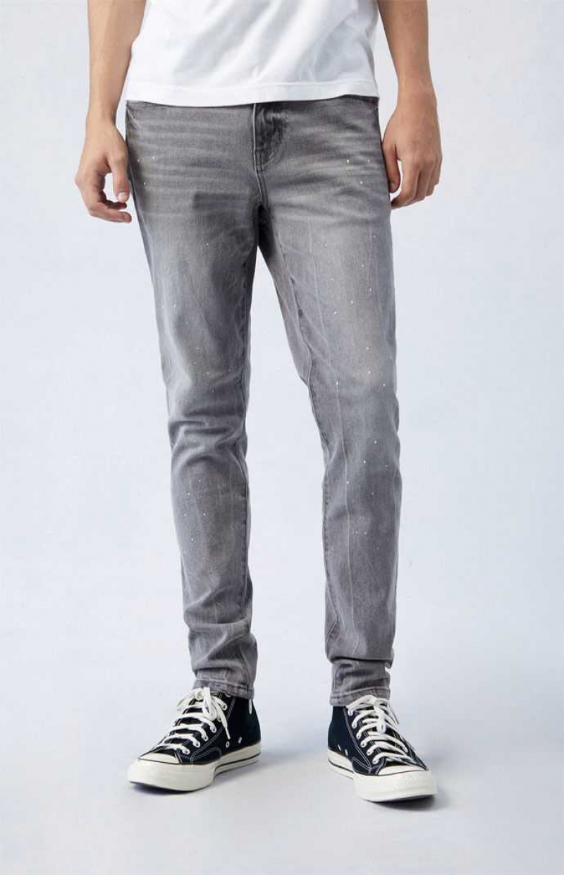 Jean PacSun Confort Stretch Gray Stacked Mince Homme Grise | 718254UNC