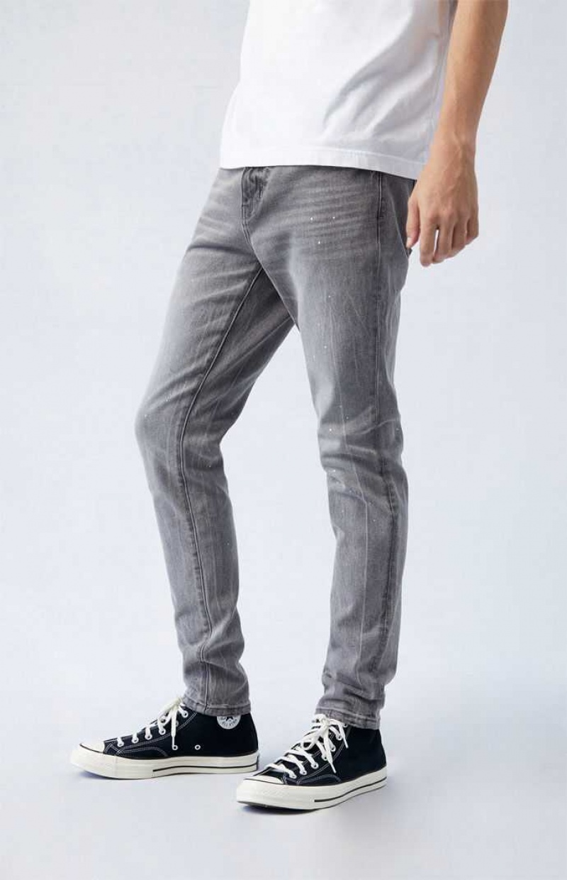 Jean PacSun Confort Stretch Gray Stacked Mince Homme Grise | 718254UNC