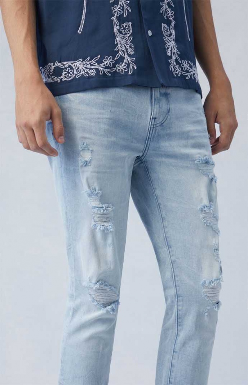 Jean PacSun Eco Confort Stretch Indigo Stacked Mince Homme Indigo Clair | 237460ZKD