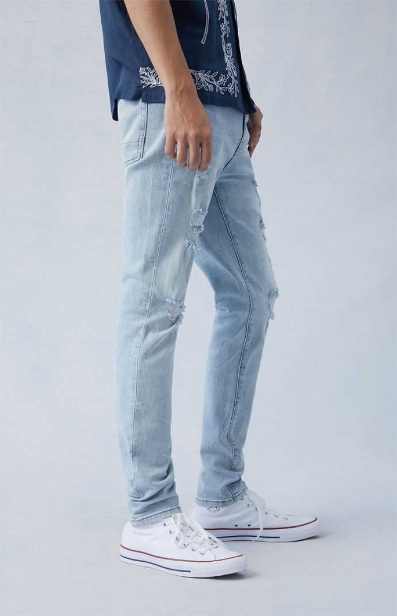 Jean PacSun Eco Confort Stretch Indigo Stacked Mince Homme Indigo Clair | 237460ZKD