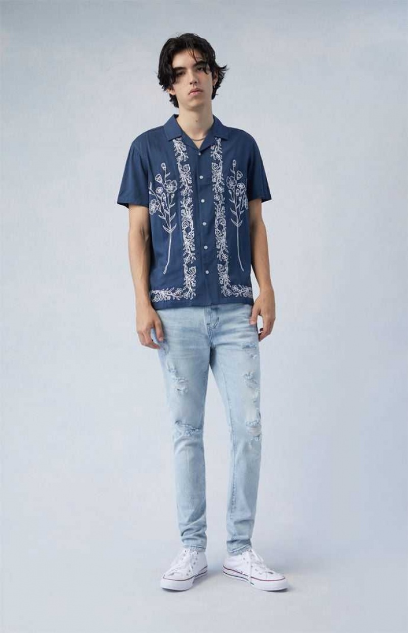 Jean PacSun Eco Confort Stretch Indigo Stacked Mince Homme Indigo Clair | 237460ZKD