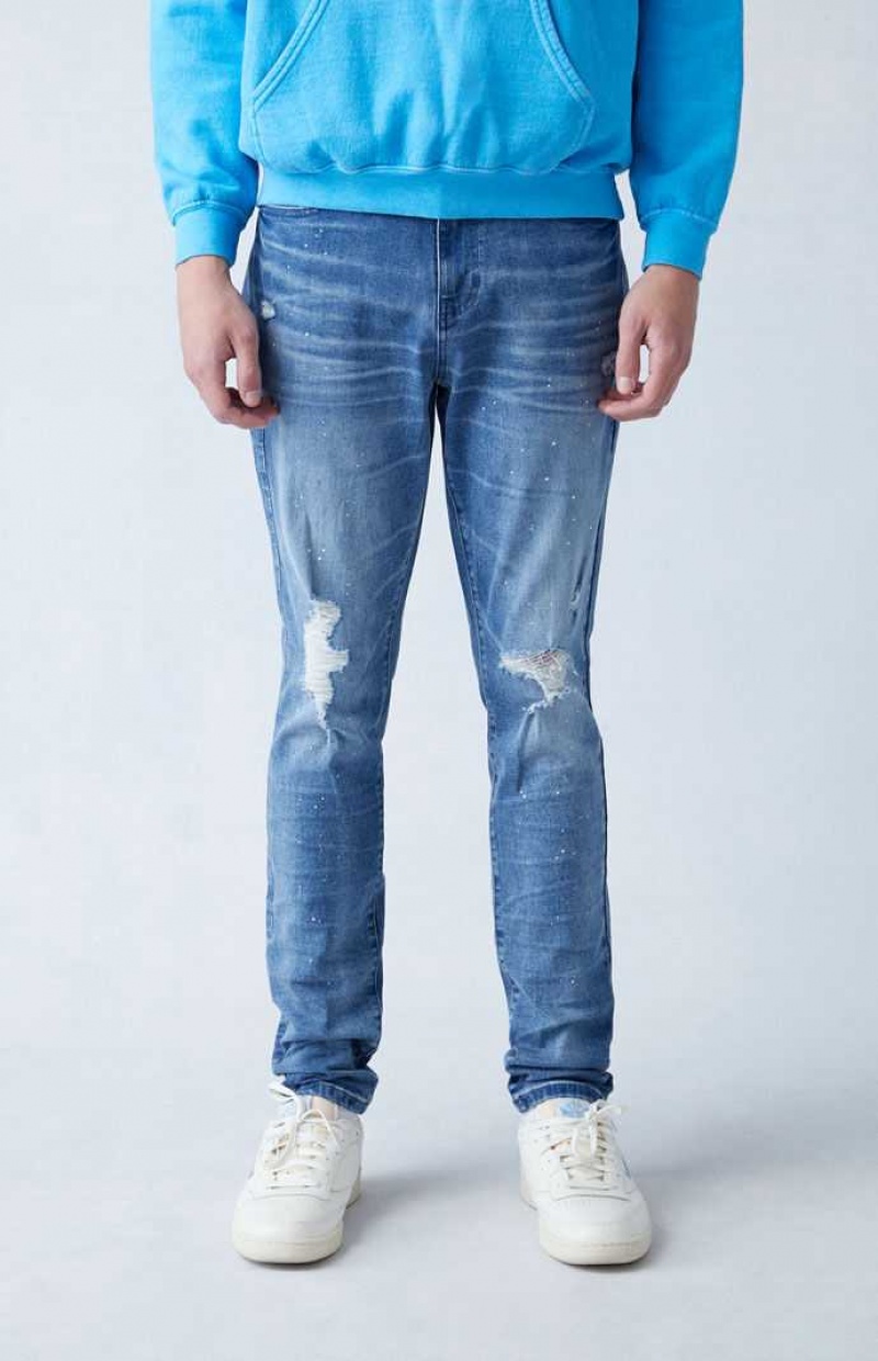 Jean PacSun High Stretch Indigo Stacked Mince Ripped Homme Indigo | 853190NYR