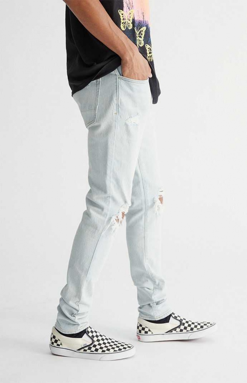 Jean PacSun Light Indigo Destroyed Stacked Mince Homme Indigo Clair | 730169IFE