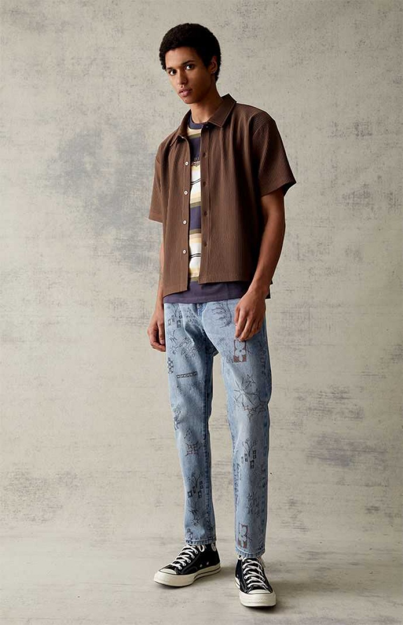 Jean PacSun Slim Graffiti Print Homme Indigo | 980425MWG