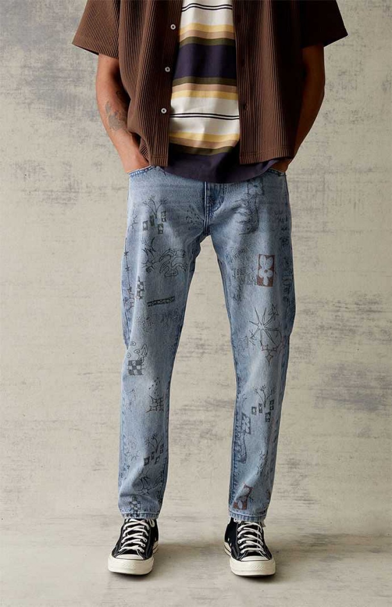 Jean PacSun Slim Graffiti Print Homme Indigo | 980425MWG