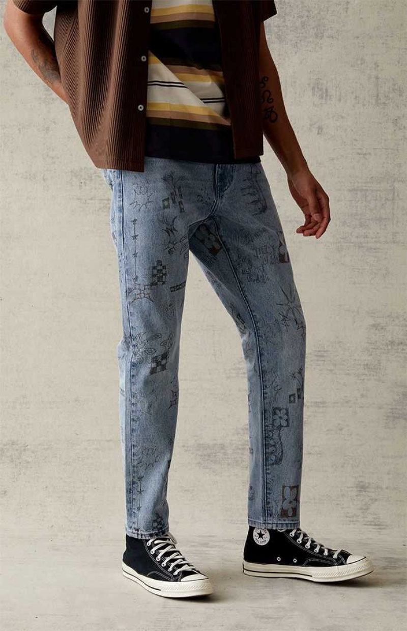 Jean PacSun Slim Graffiti Print Homme Indigo | 980425MWG