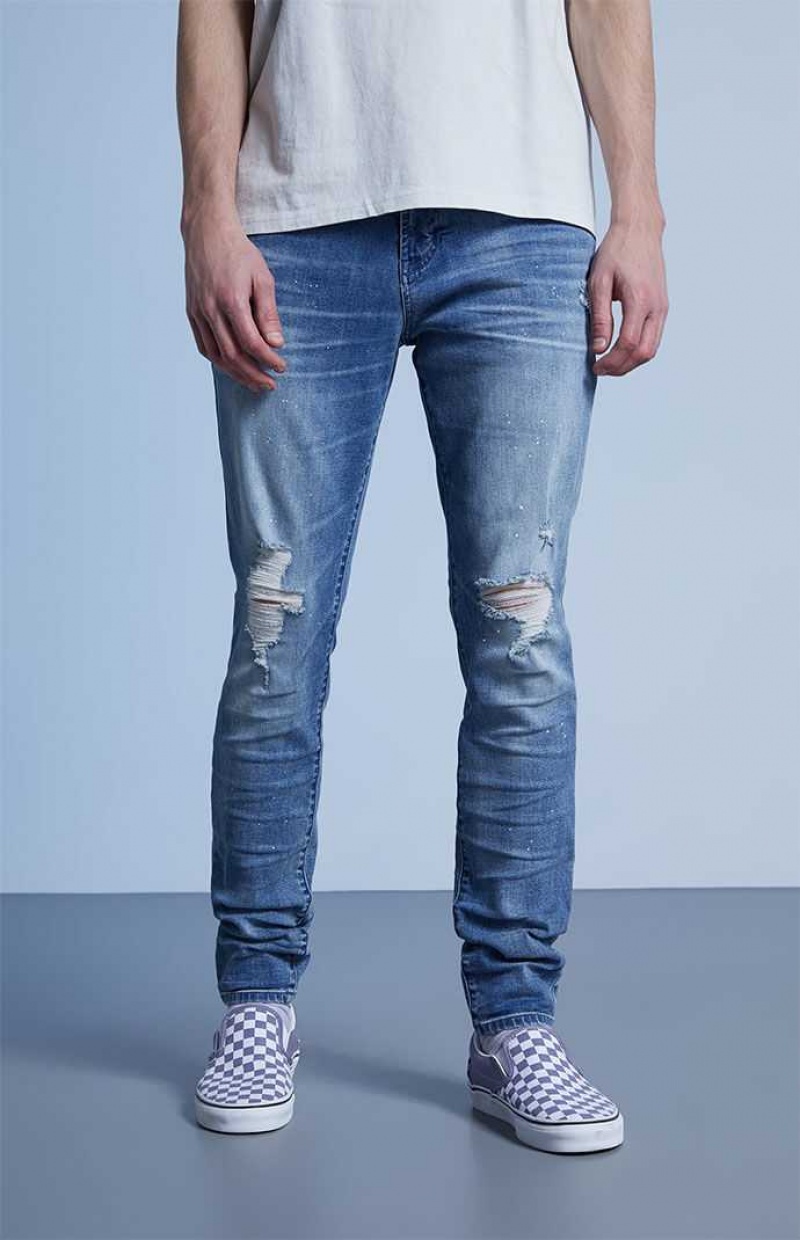 Jean PacSun Stacked Mince Indigo Confort Stretch Homme Bleu Foncé | 042519EUH