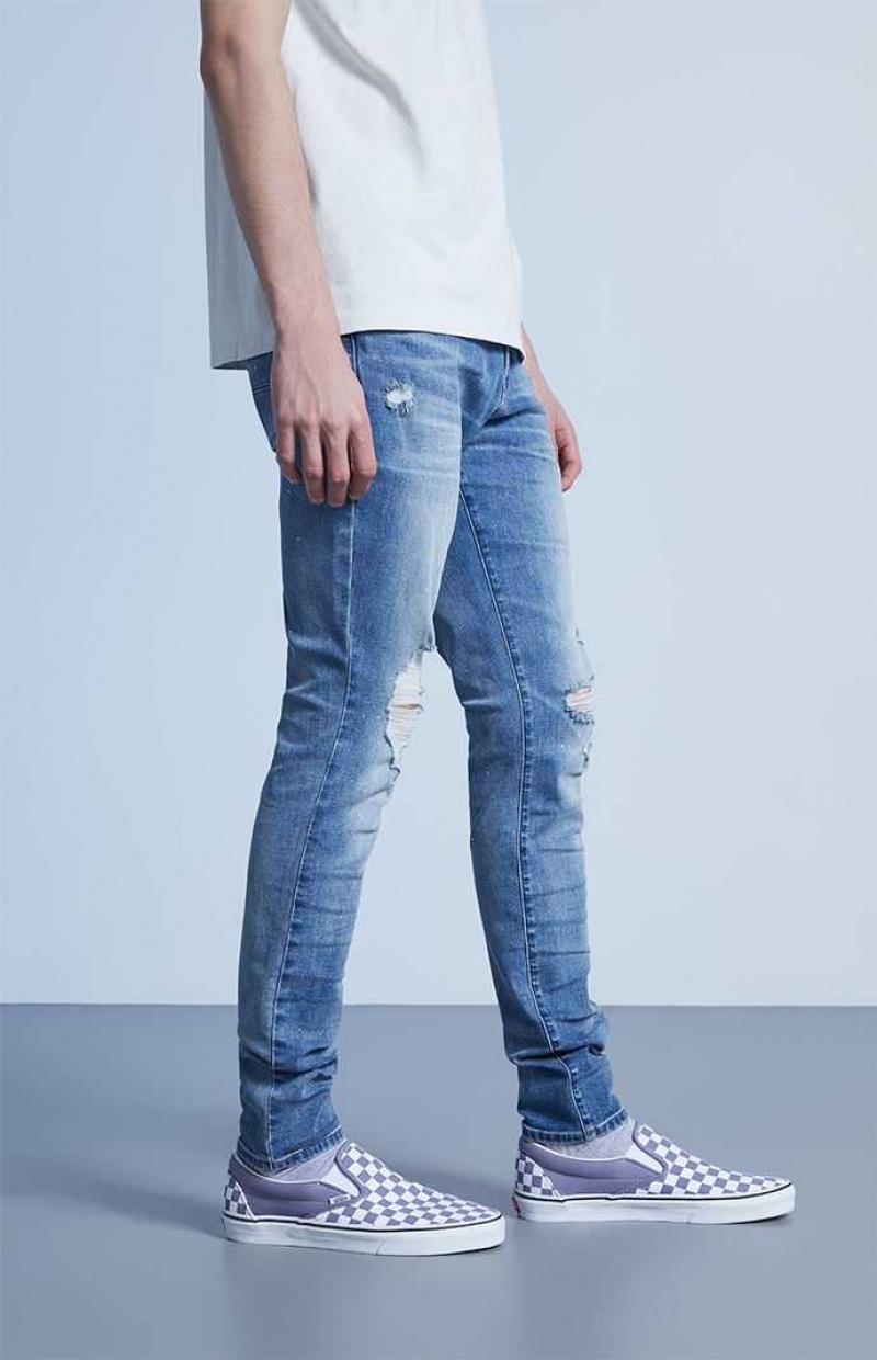 Jean PacSun Stacked Mince Indigo Confort Stretch Homme Bleu Foncé | 042519EUH