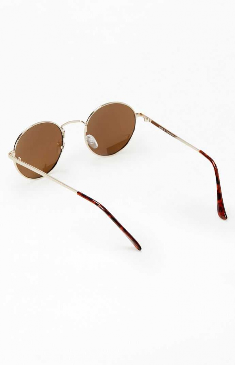 Lunette de Soleil PacSun Brown Metal Round Femme Marron | 345816MNX