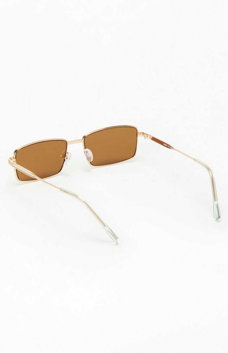 Lunette de Soleil PacSun Brown Metal Square Femme Marron | 265481HOA