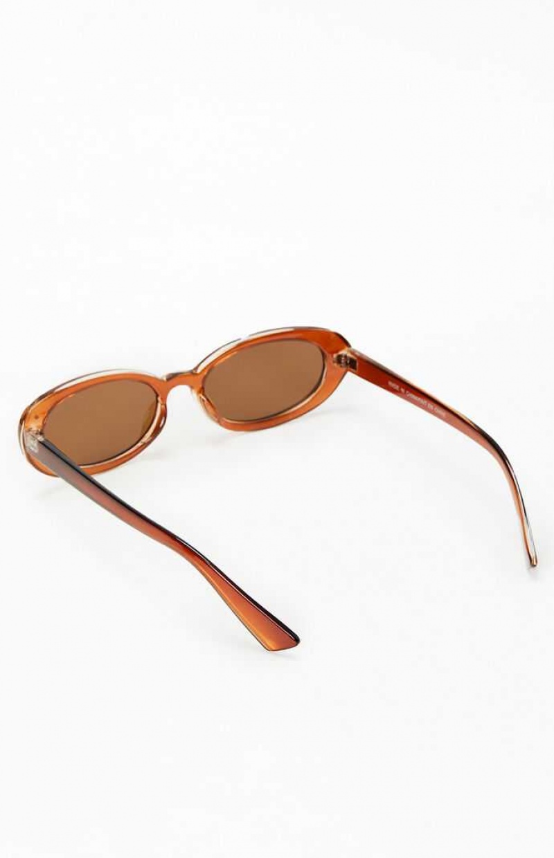 Lunette de Soleil PacSun Brown Plastic Oval Femme Marron | 380654DEF