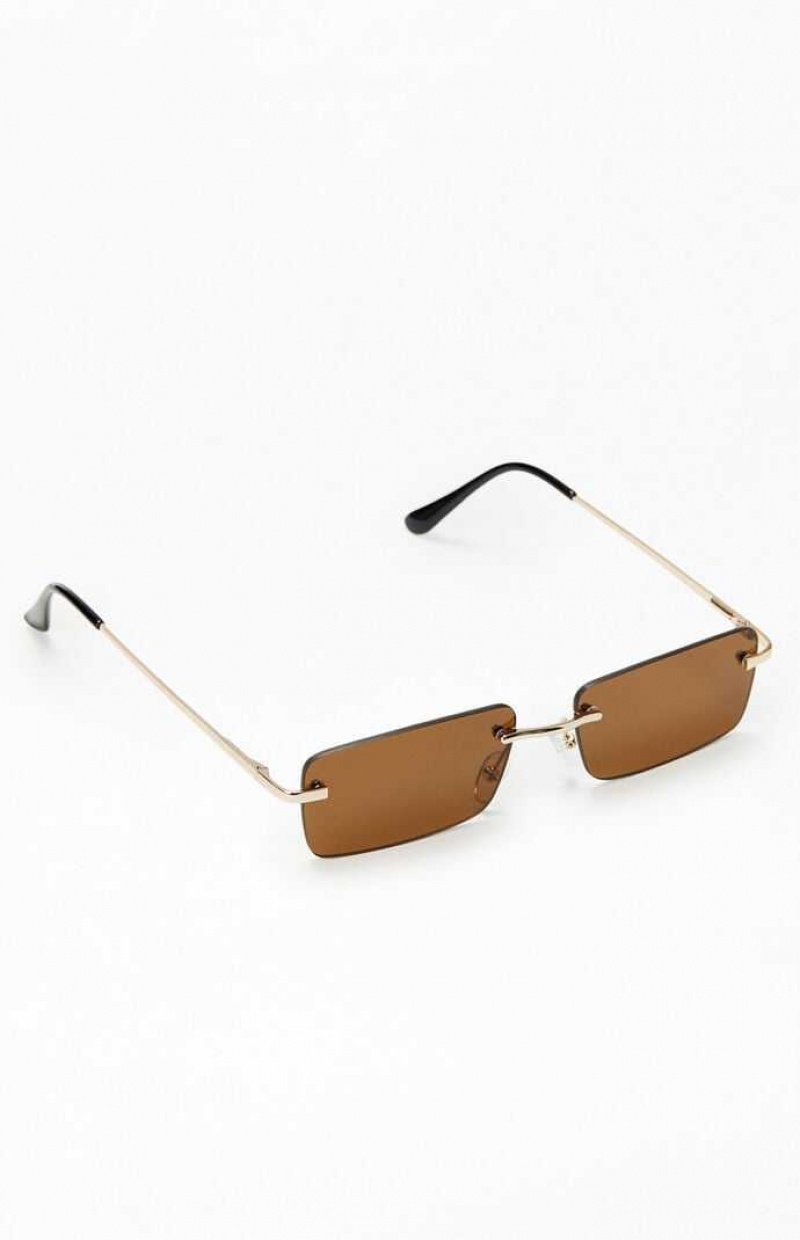 Lunette de Soleil PacSun Brown Rimless Metal Femme Marron | 816407YAV