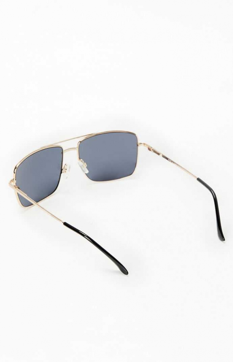 Lunette de Soleil PacSun Metal Aviator Femme Doré Noir | 435968QXK