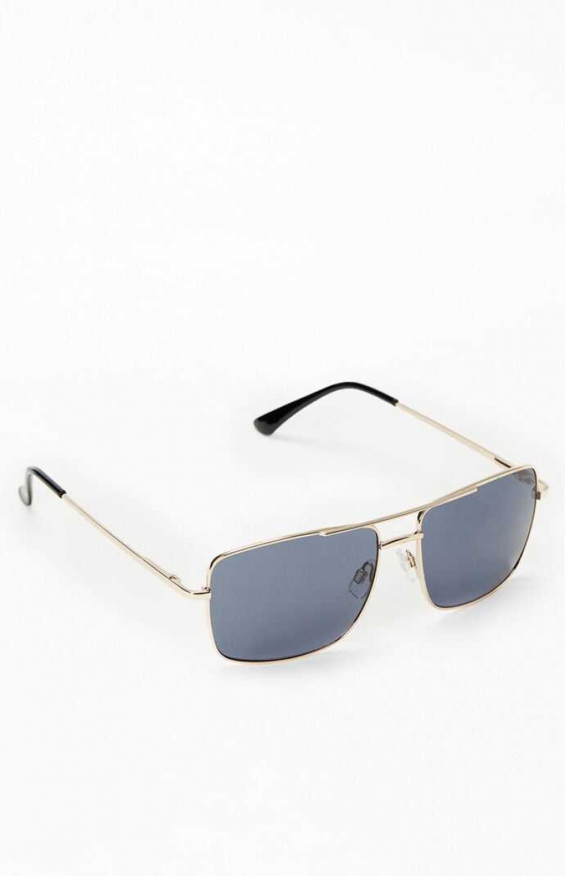 Lunette de Soleil PacSun Metal Aviator Femme Doré Noir | 435968QXK