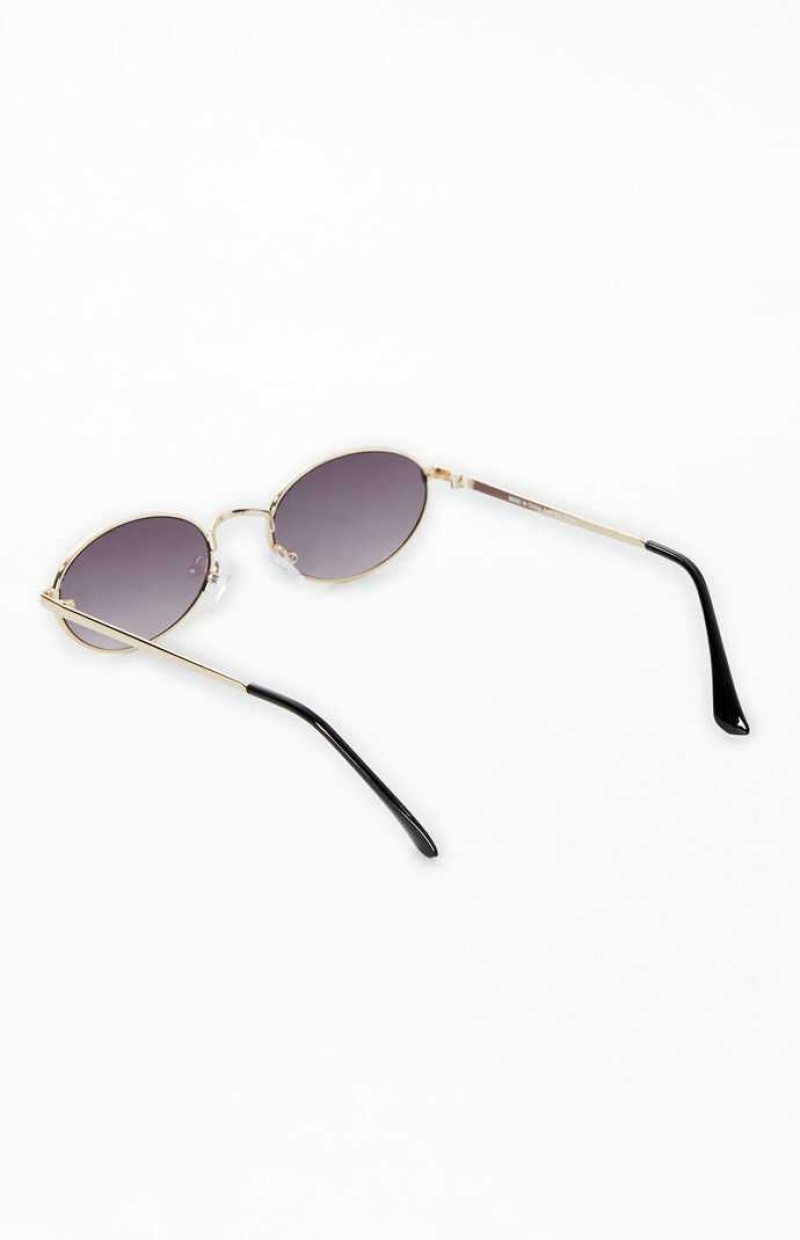 Lunette de Soleil PacSun Metal Round Femme Doré Noir | 304152RQF