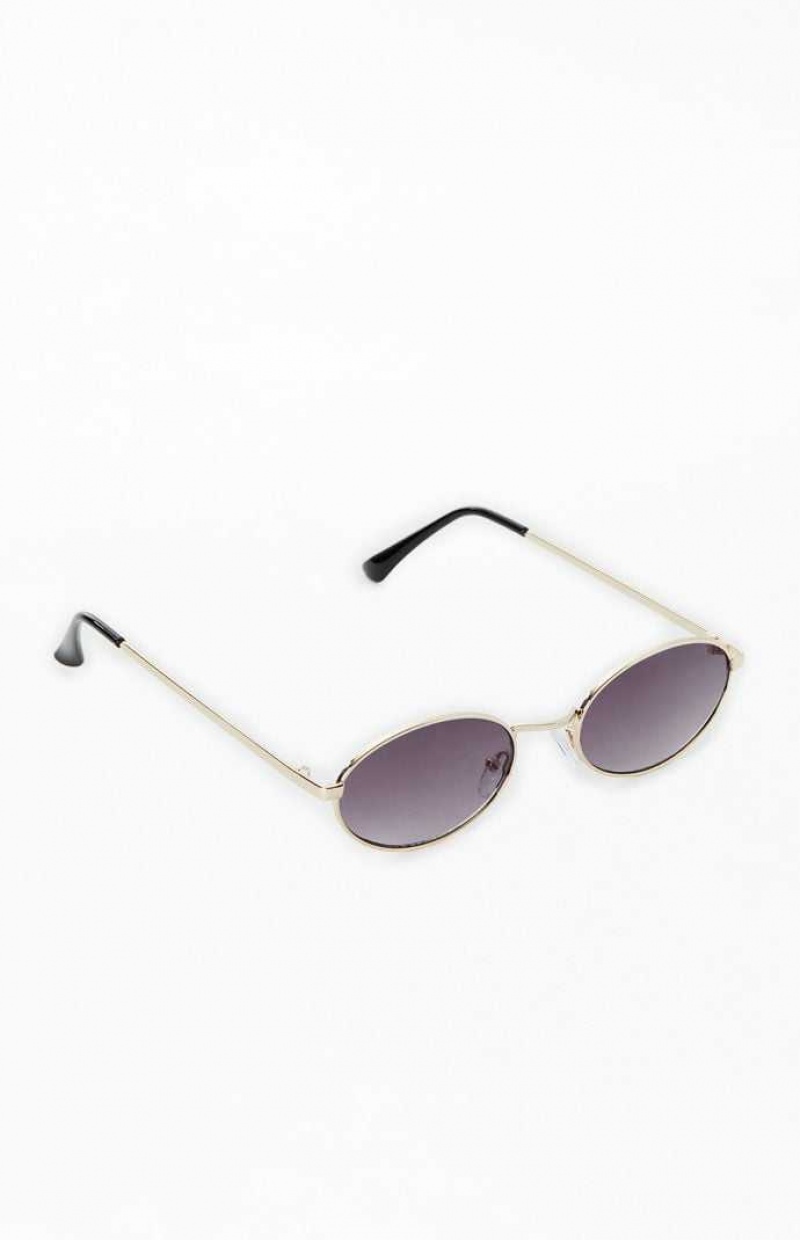 Lunette de Soleil PacSun Metal Round Femme Doré Noir | 304152RQF