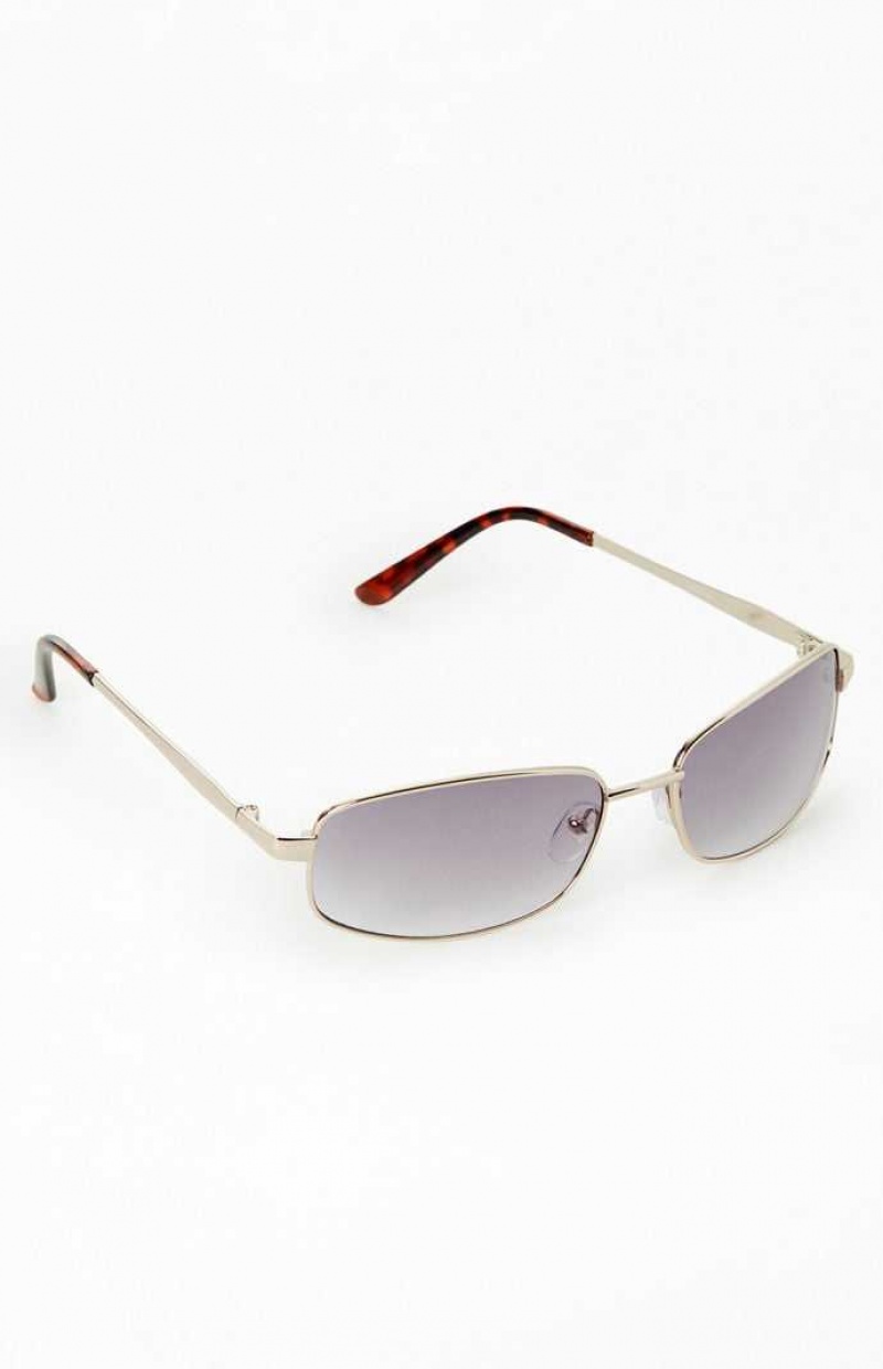 Lunette de Soleil PacSun Metal Square Femme Doré Noir | 395814RSB