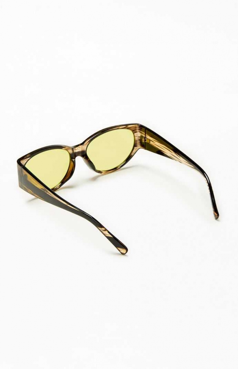 Lunette de Soleil PacSun Oval Frame Homme Noir Jaune | 032654PGF