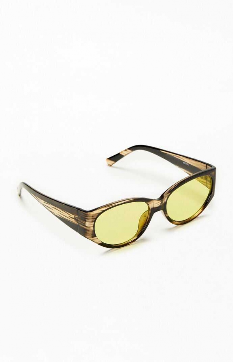 Lunette de Soleil PacSun Oval Frame Homme Noir Jaune | 032654PGF