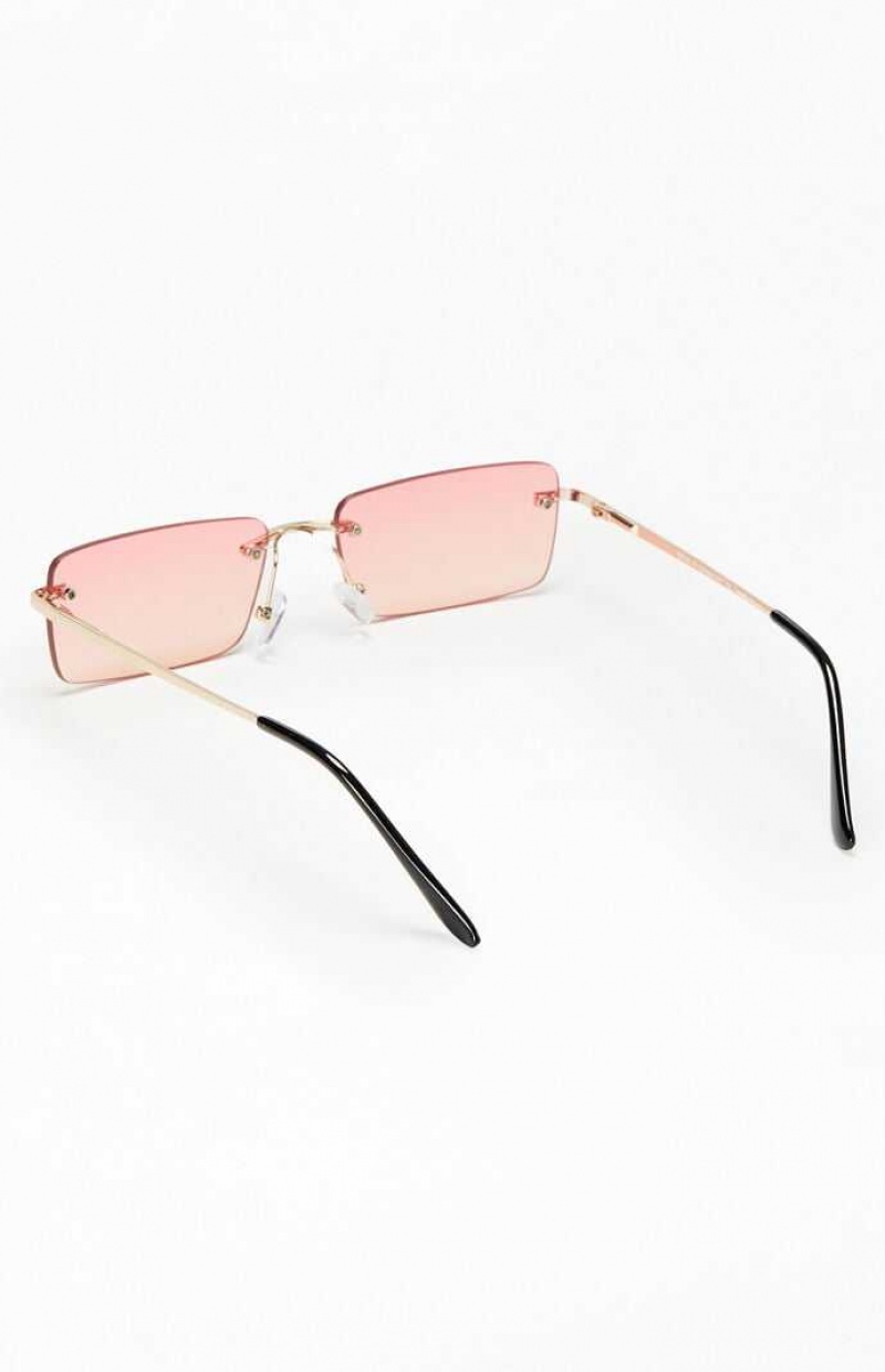 Lunette de Soleil PacSun Pink Metal Square Femme Rose | 465102LHO