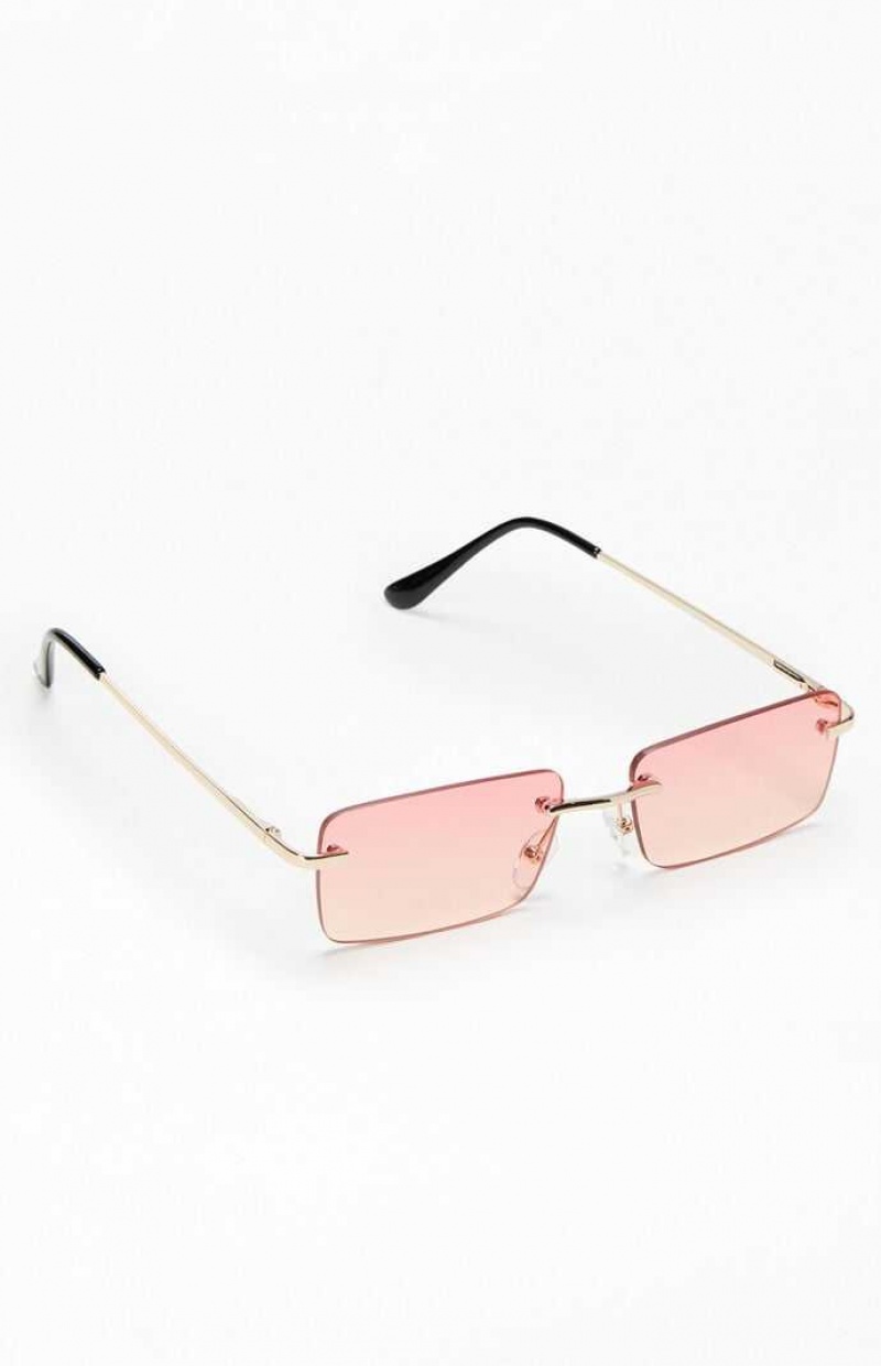 Lunette de Soleil PacSun Pink Metal Square Femme Rose | 465102LHO