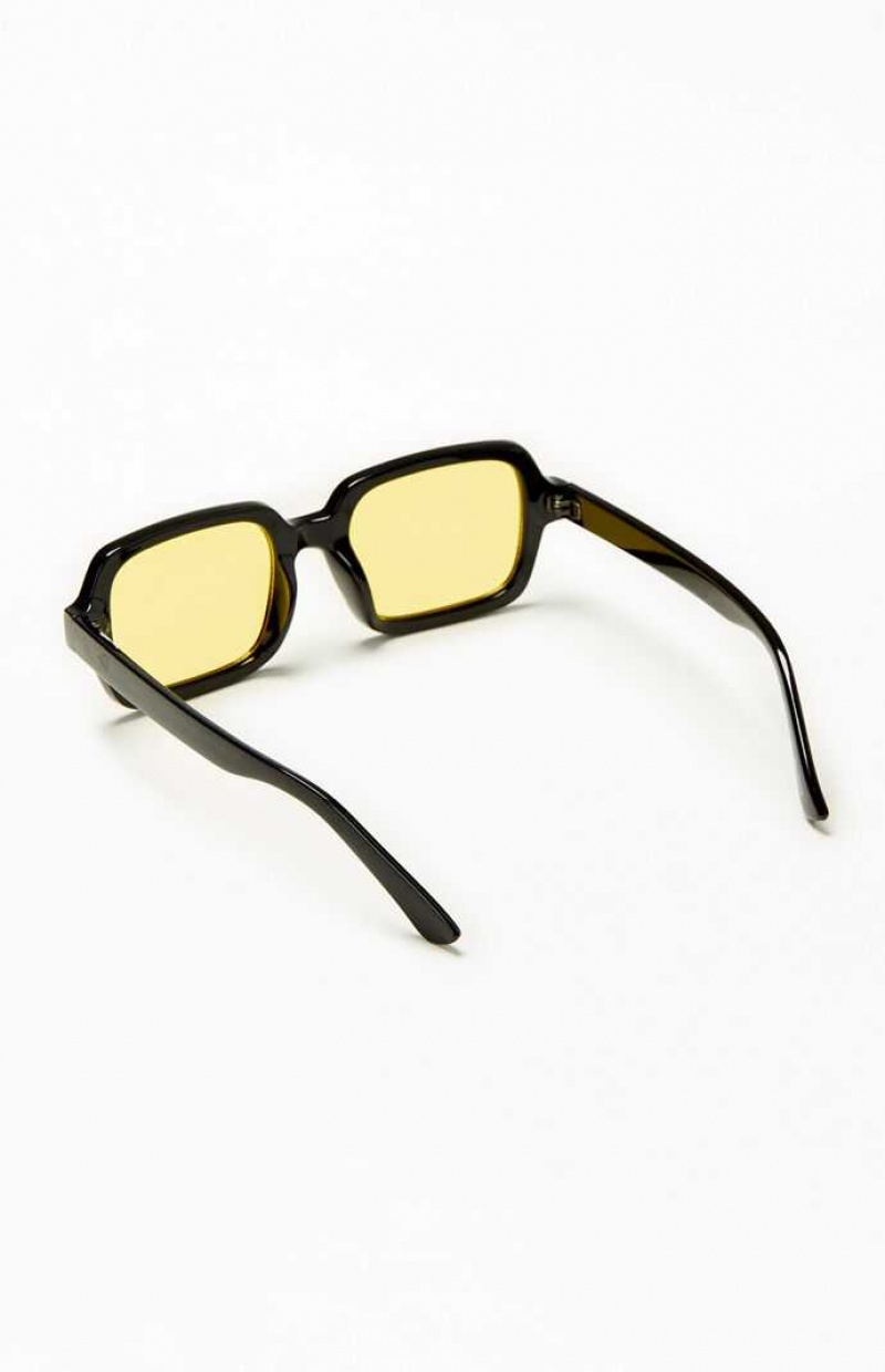 Lunette de Soleil PacSun Rectangle Frame Homme Noir Jaune | 152437XRM