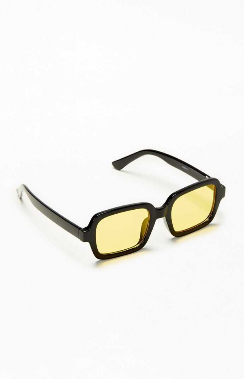 Lunette de Soleil PacSun Rectangle Frame Homme Noir Jaune | 152437XRM