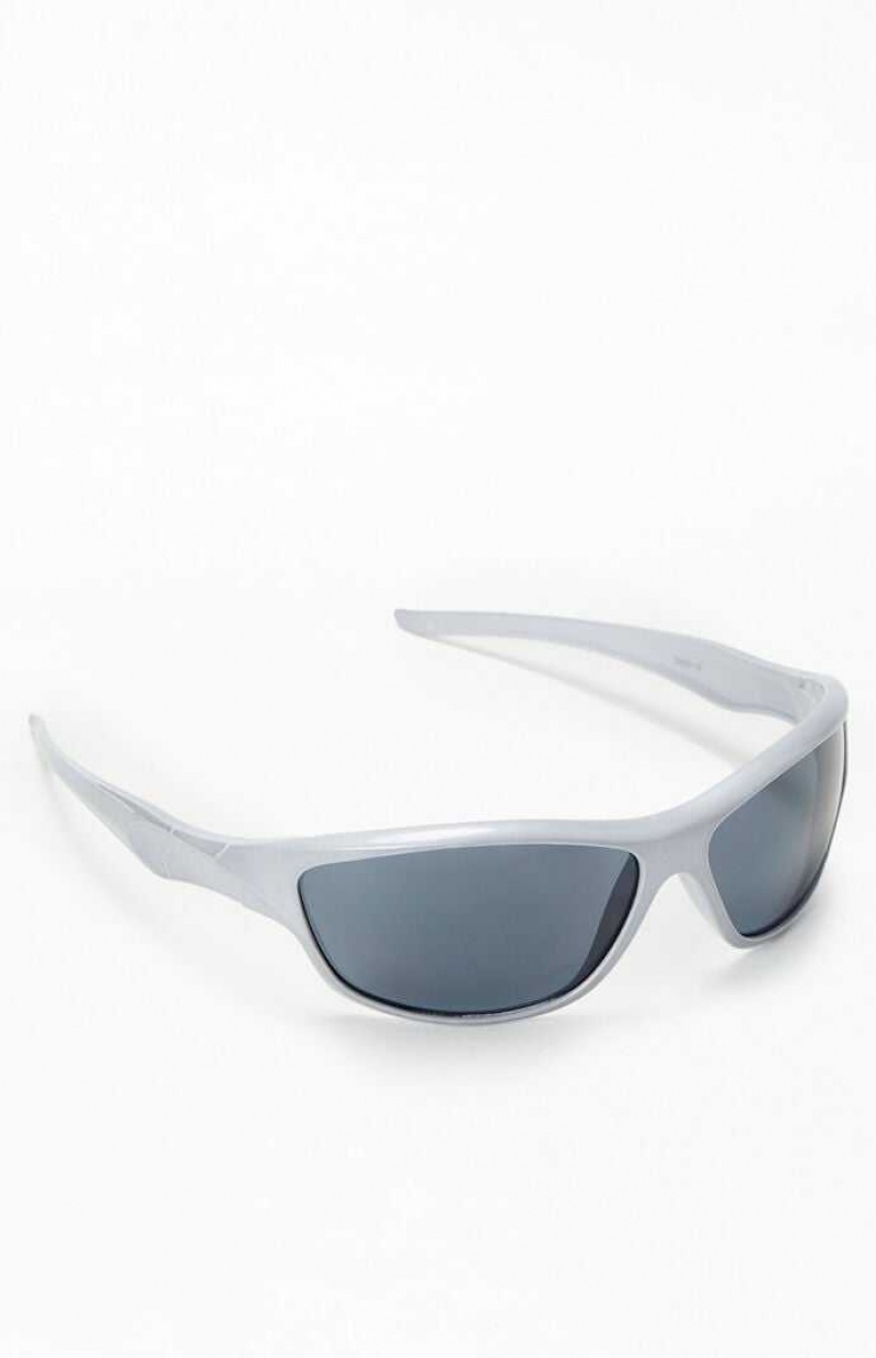 Lunette de Soleil PacSun Silver Plastic Racer Femme Argent | 049286LZT