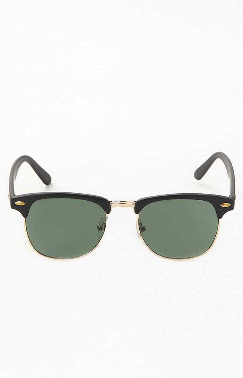 Lunette de Soleil PacSun Small Metal Fifty-Fifty Homme Noir Doré | 230569JPB