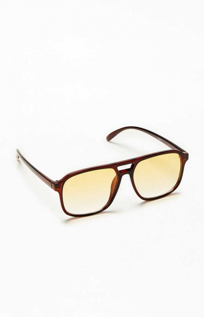 Lunette de Soleil PacSun Square Aviator Homme Noir Orange | 306928OXN