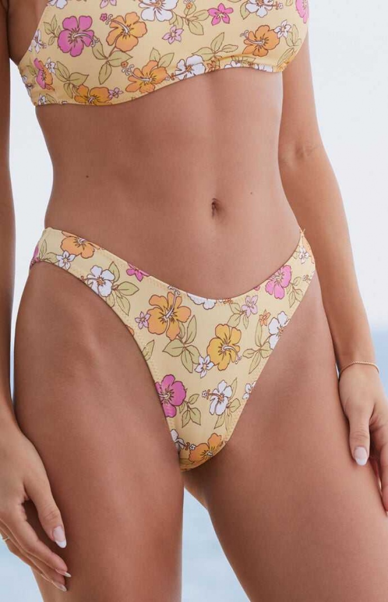 Maillots De Bain PacSun Eco Yellow Floral California Scoop High Cut Bikini Femme Jaune | 716823SNI