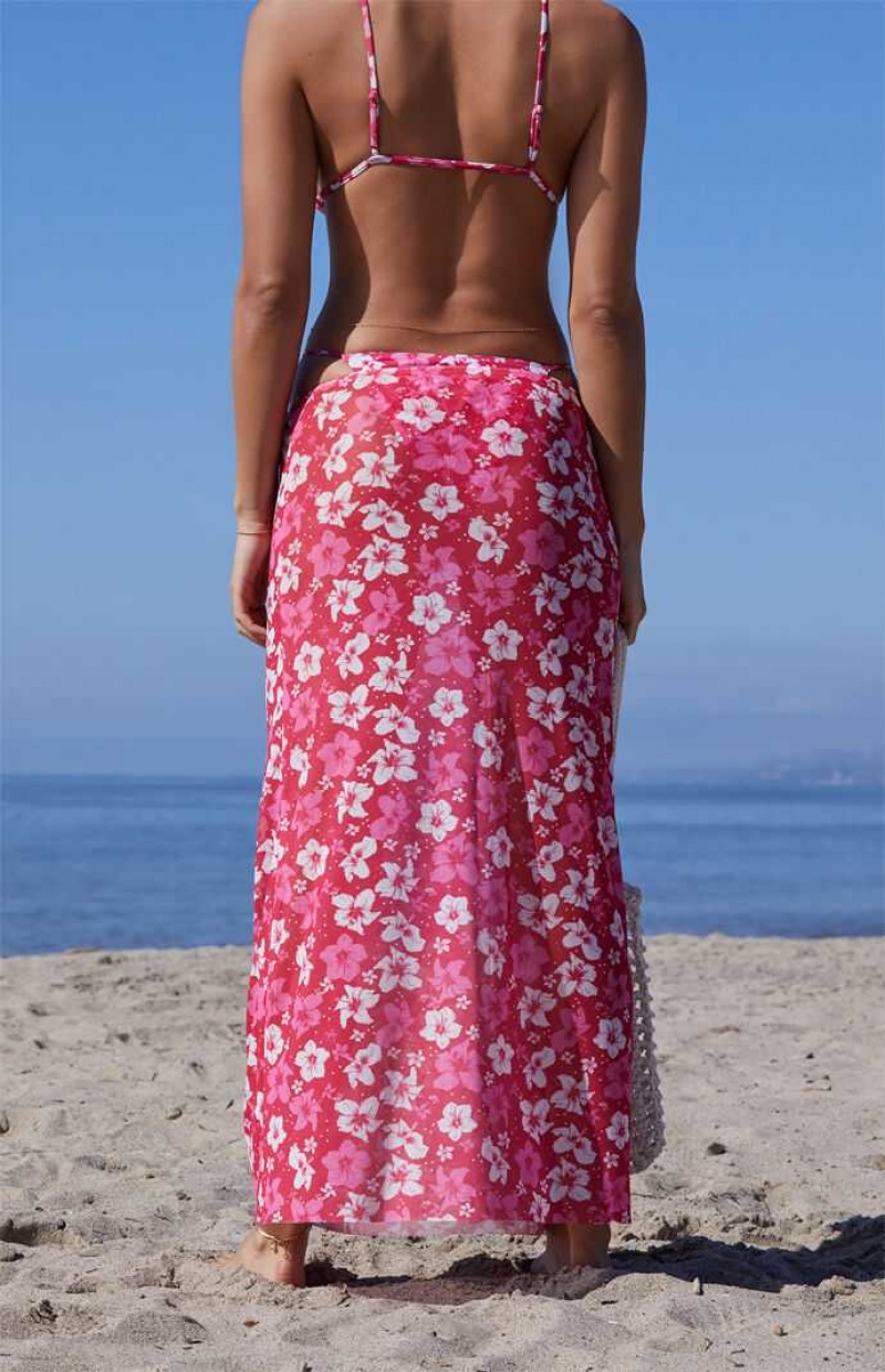 Maillots De Bain PacSun Pink Floral Destination Mesh Midi Skirt Femme ALLOVER PRINT | 530246OMJ