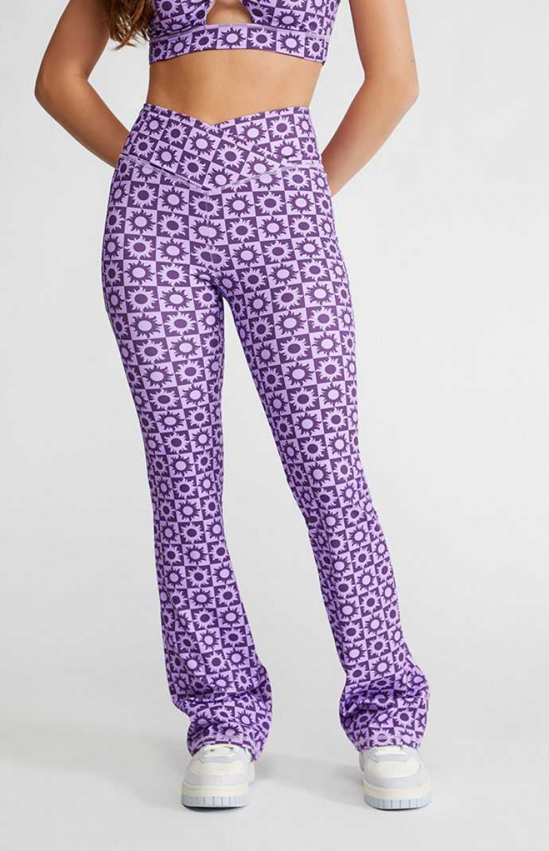 Pantalons PacSun Active Flying V Flare Yoga Femme Violette | 376459OWS