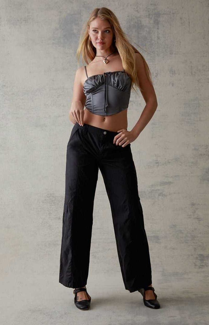 Pantalons PacSun Anthracite Low Rise Cargo Puddle Femme Grise Foncé | 289637YBI