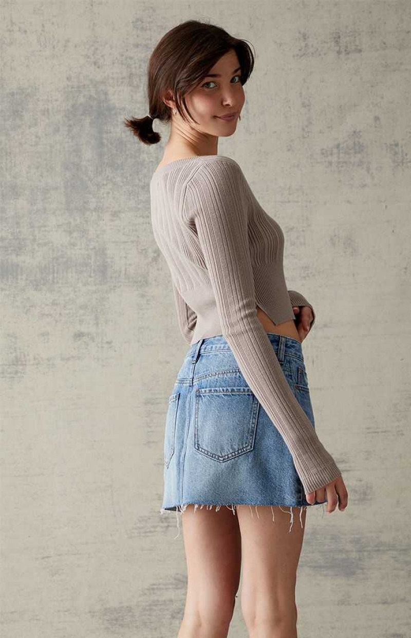 Pantalons PacSun Asymmetrical Waistband Denim Mini Skirt Femme Indigo | 568071FWM