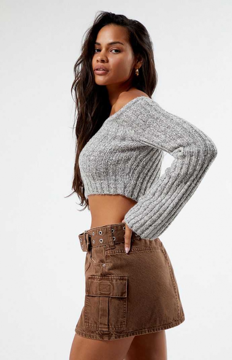 Pantalons PacSun Belted Cargo Denim Mini Skirt Femme Marron | 468275QKY