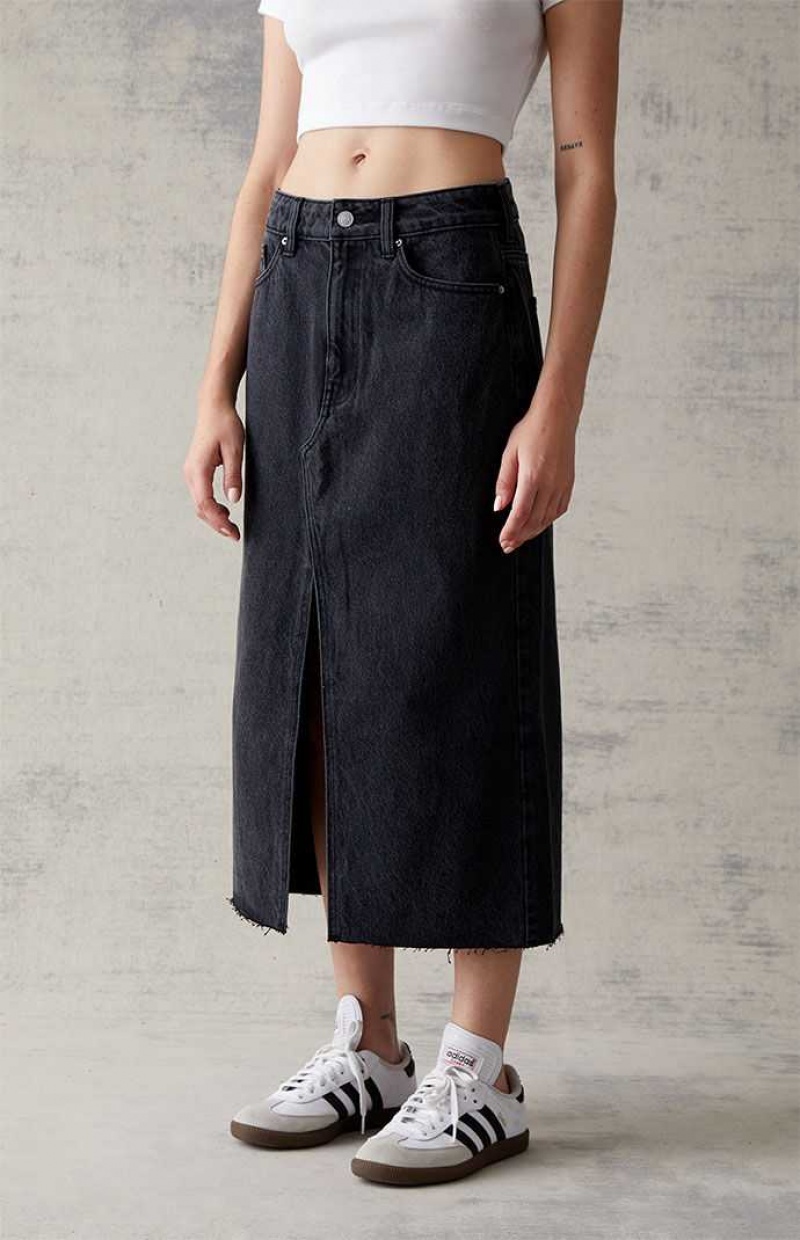 Pantalons PacSun Black Denim Midi Skirt Femme Noir | 276495SPX