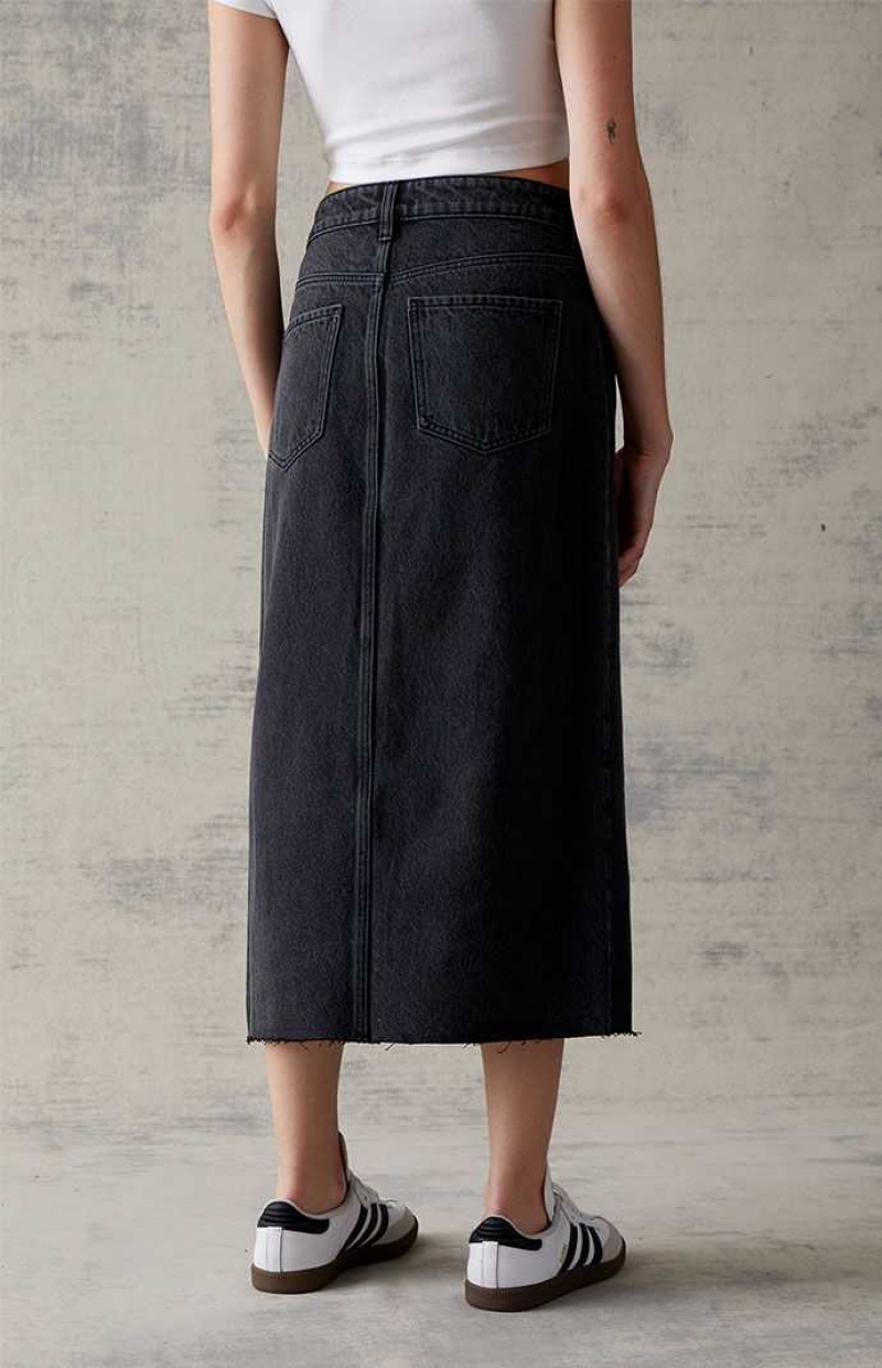 Pantalons PacSun Black Denim Midi Skirt Femme Noir | 276495SPX