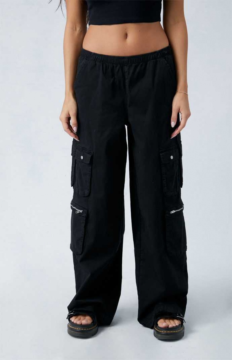 Pantalons PacSun Black Draped Low Rise Larges Leg Cargo Femme Noir | 827130XDQ