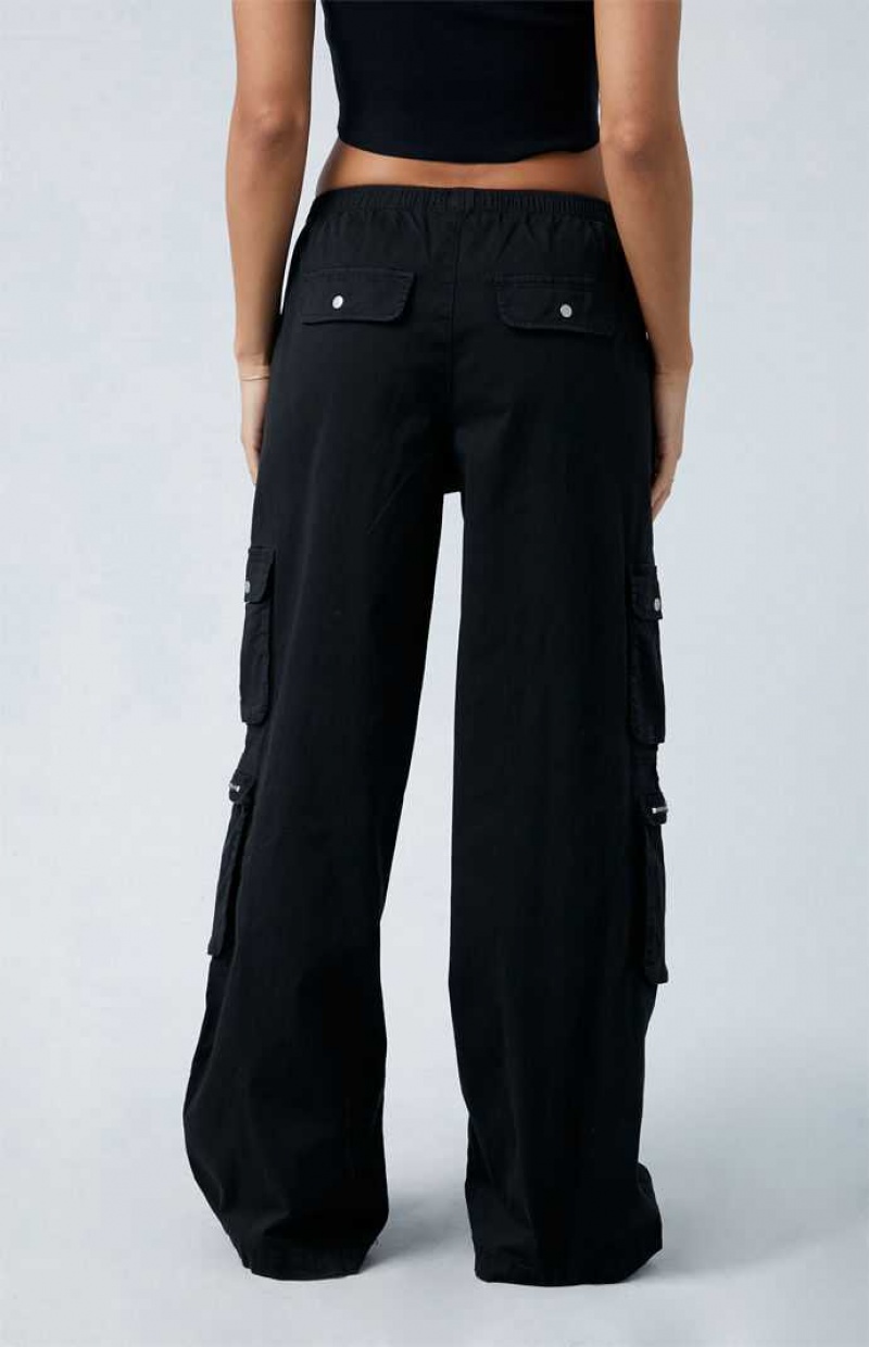 Pantalons PacSun Black Draped Low Rise Larges Leg Cargo Femme Noir | 827130XDQ