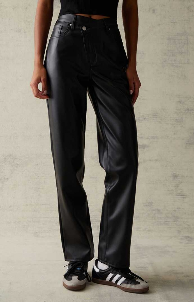 Pantalons PacSun Black Faux Cuir Asymmetrical Dad Femme Noir | 168259OUK