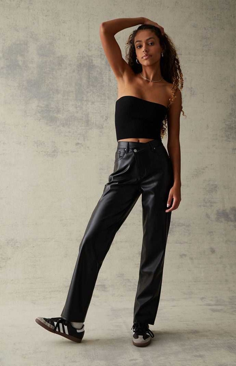 Pantalons PacSun Black Faux Cuir Asymmetrical Dad Femme Noir | 168259OUK