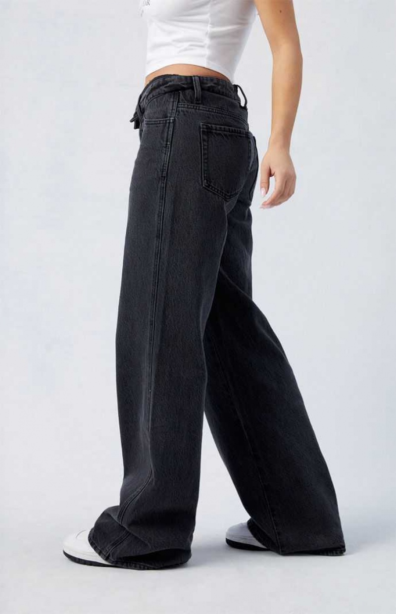 Pantalons PacSun Black Fold-Over Casey Low Rise gy Femme Indigo | 917560OEC